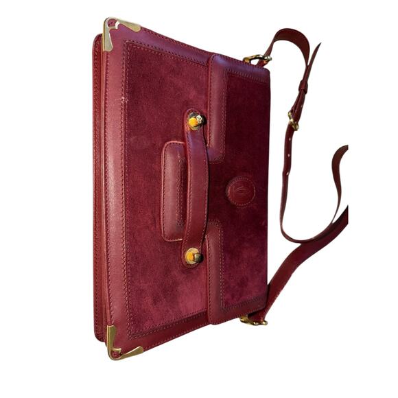 Vintage Cartier Les Must Burgundy Suede Leather Shoulder Bag w Auth Card Booklet - Picture 4 of 14